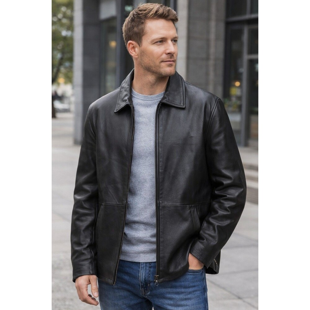 Danier Mens Black Leather Jacket L 40-42 Zip Front Missing Liner